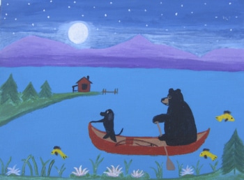 Bear and dog going fishing by Richard Chalmers