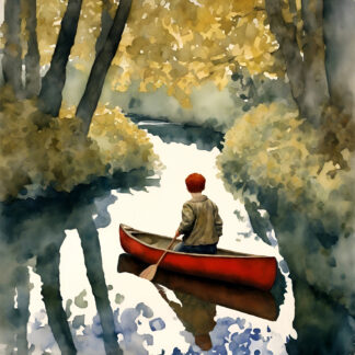 Boy in the Red Canoe Needlepoint Canvas by Jef Bourgeau