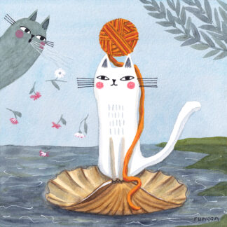 Kitty In A Half Shell Needlepoint Canvas by Terry Runyan