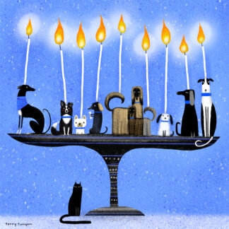 Menorah Pups Needlepoint Canvas by Terry Runyan