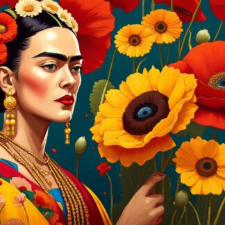 Frida Kahlo and Poppies Needlepoint Canvas
