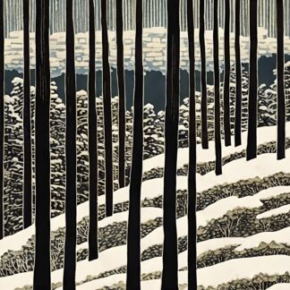 Black Trees in Wintery Sky Needlepoint Canvas by Jef Bourgeau