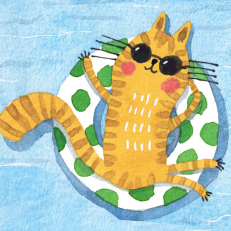 Relaxing Tubing Kitty Needlepoint Canvas by Terry Runyan