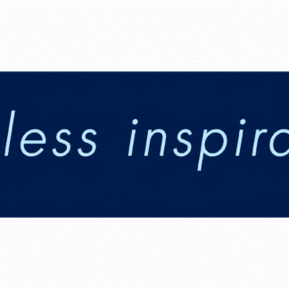 Dark blue gradient banner with the pale blue phrase “endless inspiration.” in a slanted font.",