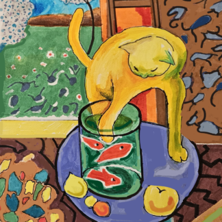 Cat Fishing Needlepoint Canvas by Joel Schechter