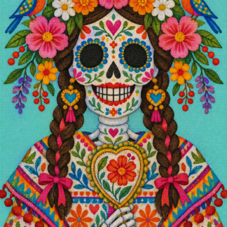 Day of the Dead Floral Sugar Skull Needlepoint Canvas