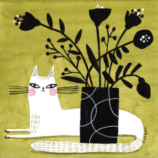 White Cat Black Vase Needlepoint Kit by Terry Runyan