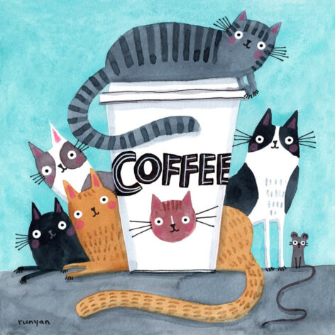 Coffee Cats Needlepoint Canvas by Terry Runyan For the Beginner