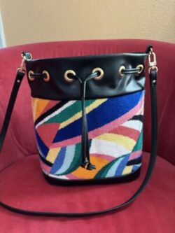 Leather and Needlepoint Bucket Bag
